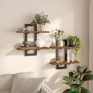 Floating Shelves, 15 Inch Wall Shelf Set of 2, Wall Mounted Storage Shelves 2-Tier, Hanging Bathroom Shelves, for Living Room, Bedroom, Bathroom, Kitchen, Walnut and Black BH32BJ01 Floating Shelves, 15 Inch Wall Shelf Set of 2, Wall Mounted Storage Shelves 2-Tier, Hanging Bathroom Shelves, for Living Room, Bedroom, Bathroom, Kitchen, Walnut and Black BH32BJ01
