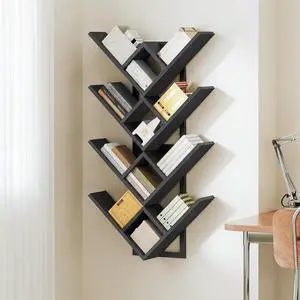 Floating Shelves for Wall, Set of 2 Wall Mounted Shelves, 2-Tier Wooden Tree Bookshelf, Hanging Shelves Storage Rack, for Living Room, Kitchen, Office, Black BB54BJP201 Floating Shelves for Wall, Set of 2 Wall Mounted Shelves, 2-Tier Wooden Tree Bookshelf, Hanging Shelves Storage Rack, for Living Room, Kitchen, Office, Black BB54BJP201