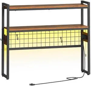 Desktop Bookcase, 37.4" Large Desk Shelf, 2-Tier Desktop Organizer, Wooden Office Storage Rack with Outlets, Display Shelf Rack with Light Strip, Desk Hutch for Office, Rustic Brown BF13UDSJ01 Desktop Bookcase, 37.4" Large Desk Shelf, 2-Tier Desktop Organizer, Wooden Office Storage Rack with Outlets, Display Shelf Rack with Light Strip, Desk Hutch for Office, Rustic Brown BF13UDSJ01