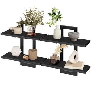 Floating Shelves, 15 Inch Wall Shelf Set of 2, Wall Mounted Storage Shelves 2-Tier, Hanging Bathroom Shelves, for Living Room, Bedroom, Bathroom, Kitchen, Black BK32BJ01 Floating Shelves, 15 Inch Wall Shelf Set of 2, Wall Mounted Storage Shelves 2-Tier, Hanging Bathroom Shelves, for Living Room, Bedroom, Bathroom, Kitchen, Black BK32BJ01