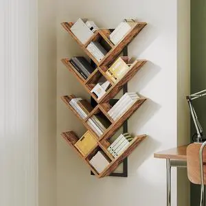 Floating Shelves for Wall, Set of 2 Wall Mounted Shelves, 2-Tier Wooden Tree Bookshelf, Hanging Shelves Storage Rack, for Living Room, Kitchen, Office, Rustic Brown and Black BF54BJP201 Floating Shelves for Wall, Set of 2 Wall Mounted Shelves, 2-Tier Wooden Tree Bookshelf, Hanging Shelves Storage Rack, for Living Room, Kitchen, Office, Rustic Brown and Black BF54BJP201