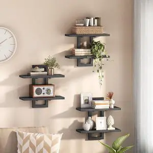 Floating Shelves, 15 Inch Wall Shelf Set of 3, Wall Mounted Storage Shelves 2-Tier, Hanging Bathroom Shelves, for Living Room, Bedroom, Bathroom, Kitchen, Black BK32BJP301 Floating Shelves, 15 Inch Wall Shelf Set of 3, Wall Mounted Storage Shelves 2-Tier, Hanging Bathroom Shelves, for Living Room, Bedroom, Bathroom, Kitchen, Black BK32BJP301