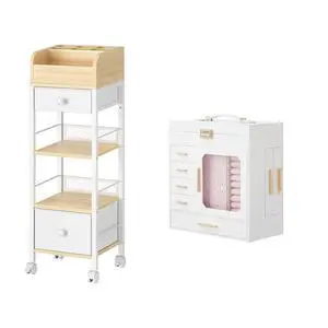 Jewelry Box with Mirror and Mobile Makeup Storage with Swivel Casters and Leveling Feet Bundles, Vertical Storage, Cosmetics Display Holder, Glass Cover, Modern Style WT06JB04G1-WN20TC04 Jewelry Box with Mirror and Mobile Makeup Storage with Swivel Casters and Leveling Feet Bundles, Vertical Storage, Cosmetics Display Holder, Glass Cover, Modern Style WT06JB04G1-WN20TC04