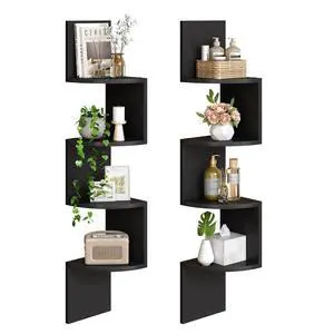 Corner Shelf Wall-Mounted, Set of 2 Floating Corner Shelves for Wall, 4-Tier Corner Bookshelves for Living Room, Bedroom, Bathroom, Home Office, Black BK25BJP201 Corner Shelf Wall-Mounted, Set of 2 Floating Corner Shelves for Wall, 4-Tier Corner Bookshelves for Living Room, Bedroom, Bathroom, Home Office, Black BK25BJP201