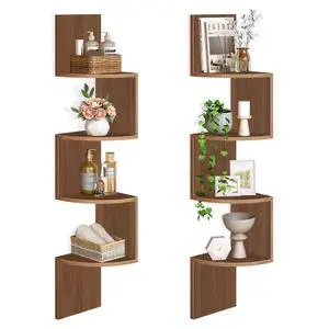 Corner Shelf Wall-Mounted, Set of 2 Floating Corner Shelves for Wall, 4-Tier Corner Bookshelves for Living Room, Bedroom, Bathroom, Home Office, Walnut WL25BJP201 Corner Shelf Wall-Mounted, Set of 2 Floating Corner Shelves for Wall, 4-Tier Corner Bookshelves for Living Room, Bedroom, Bathroom, Home Office, Walnut WL25BJP201