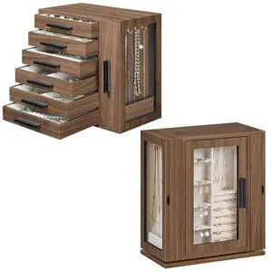 Jewelry Box for Women, Jewelry Organizer Box, 6-Tier Wooden Jewelry Box and 360° Rotating Jewelry Box, Wooden Jewelry Organizer Bundle, BH12JB04-BH30JB04 Jewelry Box for Women, Jewelry Organizer Box, 6-Tier Wooden Jewelry Box and 360° Rotating Jewelry Box, Wooden Jewelry Organizer Bundle, BH12JB04-BH30JB04