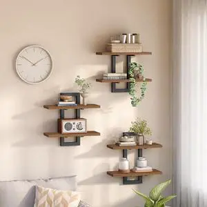 Floating Shelves, 15 Inch Wall Shelf Set of 3, Wall Mounted Storage Shelves 2-Tier, Hanging Bathroom Shelves, for Living Room, Bedroom, Bathroom, Kitchen, Walnut and Black BH32BJP301 Floating Shelves, 15 Inch Wall Shelf Set of 3, Wall Mounted Storage Shelves 2-Tier, Hanging Bathroom Shelves, for Living Room, Bedroom, Bathroom, Kitchen, Walnut and Black BH32BJP301