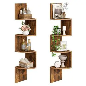 Corner Shelf Wall-Mounted, Set of 2 Floating Corner Shelves for Wall, 4-Tier Corner Bookshelves for Living Room, Bedroom, Bathroom, Home Office, Rustic Brown BF25BJP201 Corner Shelf Wall-Mounted, Set of 2 Floating Corner Shelves for Wall, 4-Tier Corner Bookshelves for Living Room, Bedroom, Bathroom, Home Office, Rustic Brown BF25BJP201