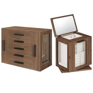 5-Tier Jewelry Box, Wooden Jewelry Organizer with Transparent Windows and 360° Rotating Jewelry Box with Mirror, Jewelry Organizer with 4 Drawers Bundle, BH19JB04-BH31JB04 5-Tier Jewelry Box, Wooden Jewelry Organizer with Transparent Windows and 360° Rotating Jewelry Box with Mirror, Jewelry Organizer with 4 Drawers Bundle, BH19JB04-BH31JB04