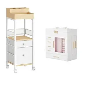 Jewelry Box with Mirror and Floor Makeup Storage with Fabric Drawers Bundles, Vertical Storage, Cosmetics Display Cases, for Skincare, Brush, Hair Tool, Perfume WT06JB04G1-WN19TC04 Jewelry Box with Mirror and Floor Makeup Storage with Fabric Drawers Bundles, Vertical Storage, Cosmetics Display Cases, for Skincare, Brush, Hair Tool, Perfume WT06JB04G1-WN19TC04
