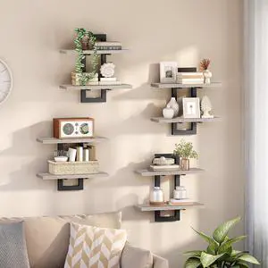 Floating Shelves, 15 Inch Wall Shelf Set of 4, Wall Mounted Storage Shelves 2-Tier, Hanging Bathroom Shelves, for Living Room, Bedroom, Bathroom, Kitchen, Greige and Black BG32BJP401 Floating Shelves, 15 Inch Wall Shelf Set of 4, Wall Mounted Storage Shelves 2-Tier, Hanging Bathroom Shelves, for Living Room, Bedroom, Bathroom, Kitchen, Greige and Black BG32BJP401