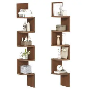 Corner Shelf Wall-Mounted, Set of 2 Floating Corner Shelves for Wall, 5-Tier Corner Bookshelves for Living Room, Bedroom, Bathroom, Home Office, Walnut WL26BJP201 Corner Shelf Wall-Mounted, Set of 2 Floating Corner Shelves for Wall, 5-Tier Corner Bookshelves for Living Room, Bedroom, Bathroom, Home Office, Walnut WL26BJP201