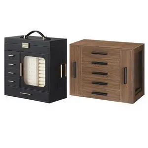 Jewelry Box with Mirror and 5-Tier Jewelry Box Bundle, Hand-Held Jewelry Case, Jewelry Storage Box with 2 Vertical Drawers, BK06JB04G1-BH19JB04 Jewelry Box with Mirror and 5-Tier Jewelry Box Bundle, Hand-Held Jewelry Case, Jewelry Storage Box with 2 Vertical Drawers, BK06JB04G1-BH19JB04