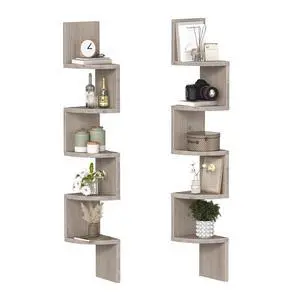 Corner Shelf Wall-Mounted, Set of 2 Floating Corner Shelves for Wall, 5-Tier Corner Bookshelves for Living Room, Bedroom, Bathroom, Home Office, Greige BG26BJP201 Corner Shelf Wall-Mounted, Set of 2 Floating Corner Shelves for Wall, 5-Tier Corner Bookshelves for Living Room, Bedroom, Bathroom, Home Office, Greige BG26BJP201