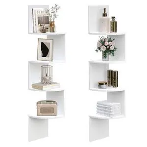 Corner Shelf Wall-Mounted, Set of 2 Floating Corner Shelves for Wall, 4-Tier Corner Bookshelves for Living Room, Bedroom, Bathroom, Home Office, White WT25BJP201 Corner Shelf Wall-Mounted, Set of 2 Floating Corner Shelves for Wall, 4-Tier Corner Bookshelves for Living Room, Bedroom, Bathroom, Home Office, White WT25BJP201
