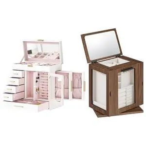 Jewelry Box with Mirror, Jewelry Organizer Box with Capacious Storage Space and 360° Rotating Jewelry Box with Mirror, Jewelry Organizer with 4 Drawers Bundle, WT06JB04G1-BH31JB04 Jewelry Box with Mirror, Jewelry Organizer Box with Capacious Storage Space and 360° Rotating Jewelry Box with Mirror, Jewelry Organizer with 4 Drawers Bundle, WT06JB04G1-BH31JB04
