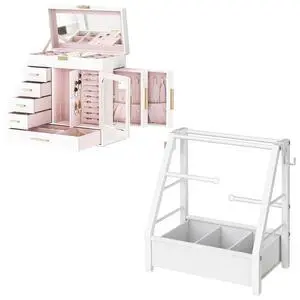 Jewelry Box with Mirror, Jewelry Organizer Box and Headband Holder Stand for Girls Women, Hair Accessories Organizer Bundle, WT06JB04G1-WW01HS04 Jewelry Box with Mirror, Jewelry Organizer Box and Headband Holder Stand for Girls Women, Hair Accessories Organizer Bundle, WT06JB04G1-WW01HS04