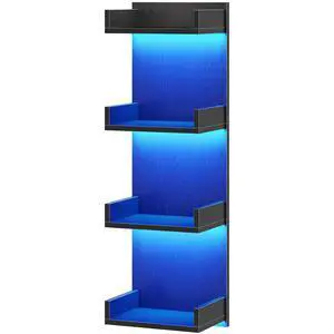 Floating Wall Shelves with LED Lights, Floating Shelf Wall Mounted for Storage, Vertical Display Stand, Modern Column Rack, for Bedroom, Livingroom, 4-Tier, 35.4 Inches, Black, BK41DBJ01 Floating Wall Shelves with LED Lights, Floating Shelf Wall Mounted for Storage, Vertical Display Stand, Modern Column Rack, for Bedroom, Livingroom, 4-Tier, 35.4 Inches, Black, BK41DBJ01