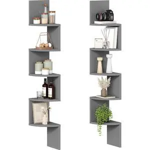 Corner Shelf Wall-Mounted, Set of 2 Floating Corner Shelves for Wall, 5-Tier Bookshelves for Wall Decor in Living Room, Bedroom, Home Office, Dove Gray GY26BJP201 Corner Shelf Wall-Mounted, Set of 2 Floating Corner Shelves for Wall, 5-Tier Bookshelves for Wall Decor in Living Room, Bedroom, Home Office, Dove Gray GY26BJP201