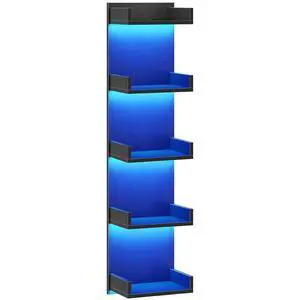 Floating Wall Shelf with LED Lights, Floating Shelf Wall Mounted for Storage, Vertical Display Stand, Modern Column Rack, for Bedroom, Livingroom, 5-Tier, 45.7 Inches, Black, BK51DBJ01N1 Floating Wall Shelf with LED Lights, Floating Shelf Wall Mounted for Storage, Vertical Display Stand, Modern Column Rack, for Bedroom, Livingroom, 5-Tier, 45.7 Inches, Black, BK51DBJ01N1