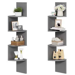Corner Shelf Wall-Mounted, Set of 2 Floating Corner Shelves for Wall, 4-Tier Bookshelves for Wall Decor in Living Room, Bedroom, Home Office, Dove Gray GY25BJP201 Corner Shelf Wall-Mounted, Set of 2 Floating Corner Shelves for Wall, 4-Tier Bookshelves for Wall Decor in Living Room, Bedroom, Home Office, Dove Gray GY25BJP201