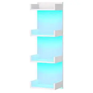 Floating Wall Shelves with LED Lights, Floating Shelf Wall Mounted for Storage, Vertical Display Stand, Modern Column Rack, for Bedroom, Livingroom, 4-Tier, 35.4 Inches, White, WT41DBJ01 Floating Wall Shelves with LED Lights, Floating Shelf Wall Mounted for Storage, Vertical Display Stand, Modern Column Rack, for Bedroom, Livingroom, 4-Tier, 35.4 Inches, White, WT41DBJ01