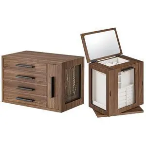 Jewelry Box for Women, Wooden Jewelry Organizer with Transparent Window and 360° Rotating Jewelry Box with Mirror, Jewelry Organizer with 4 Drawers Bundle, BH09JB04-BH31JB04 Jewelry Box for Women, Wooden Jewelry Organizer with Transparent Window and 360° Rotating Jewelry Box with Mirror, Jewelry Organizer with 4 Drawers Bundle, BH09JB04-BH31JB04