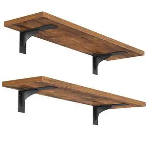 Floating Shelves for Wall, 15.7" Wall Mounted Shelves Set of 2, Hanging Storage Shelf with Metal Brackets, Wooden Shelf for Living Room, Bedroom, Bathroom, Rustic Brown and Black BF42BJP201G1 Floating Shelves for Wall, 15.7" Wall Mounted Shelves Set of 2, Hanging Storage Shelf with Metal Brackets, Wooden Shelf for Living Room, Bedroom, Bathroom, Rustic Brown and Black BF42BJP201G1