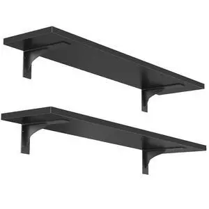 Floating Shelves for Wall, 23.6" Wall Mounted Shelves Set of 2, Hanging Storage Shelf with Metal Brackets, Wooden Shelf for Living Room, Bedroom, Bathroom, Black BK62BJP201G1 Floating Shelves for Wall, 23.6" Wall Mounted Shelves Set of 2, Hanging Storage Shelf with Metal Brackets, Wooden Shelf for Living Room, Bedroom, Bathroom, Black BK62BJP201G1