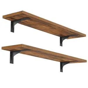 Floating Shelves for Wall, 23.6" Wall Mounted Shelves Set of 2, Hanging Storage Shelf with Metal Brackets, Wooden Shelf for Living Room, Bedroom, Bathroom, Rustic Brown and Black BF62BJP201G1 Floating Shelves for Wall, 23.6" Wall Mounted Shelves Set of 2, Hanging Storage Shelf with Metal Brackets, Wooden Shelf for Living Room, Bedroom, Bathroom, Rustic Brown and Black BF62BJP201G1