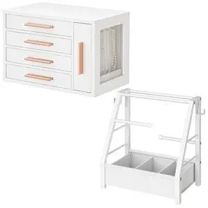 Jewelry Box for Women, Wooden Jewelry Organizer with Transparent Window and Headband Holder Stand for Girls Women, Hair Accessories Organizer Bundle, WD09JB04-WW01HS04 Jewelry Box for Women, Wooden Jewelry Organizer with Transparent Window and Headband Holder Stand for Girls Women, Hair Accessories Organizer Bundle, WD09JB04-WW01HS04