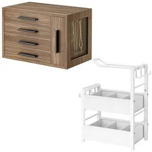 Jewelry Box for Women, Wooden Jewelry Organizer with Transparent Window and Headband Holder for Girls Women, Hair Accessories Organizer Bundle, BSD09JB04-WW02HS04 Jewelry Box for Women, Wooden Jewelry Organizer with Transparent Window and Headband Holder for Girls Women, Hair Accessories Organizer Bundle, BSD09JB04-WW02HS04