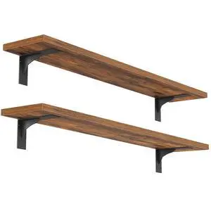 Floating Shelves for Wall, 31.5" Wall Mounted Shelves Set of 2, Hanging Storage Shelf with Metal Brackets, Wooden Shelf for Living Room, Bedroom, Bathroom, Rustic Brown and Black BF82BJP201G1 Floating Shelves for Wall, 31.5" Wall Mounted Shelves Set of 2, Hanging Storage Shelf with Metal Brackets, Wooden Shelf for Living Room, Bedroom, Bathroom, Rustic Brown and Black BF82BJP201G1