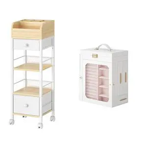 Jewelry Box for Women and Mobile Makeup Storage with Swivel Casters and Leveling Feet Bundles, Cosmetics Display Holder, for Earrings, Rings, Necklaces, Bracelets WT03JB04G2- WN20TC04 Jewelry Box for Women and Mobile Makeup Storage with Swivel Casters and Leveling Feet Bundles, Cosmetics Display Holder, for Earrings, Rings, Necklaces, Bracelets WT03JB04G2- WN20TC04