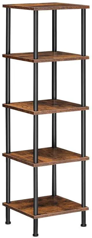 5-Tier Corner Shelf Stand, Corner Square Rack Display Shelf, Tall Storage Plant Stand, Bookcase for Small Spaces, Living Room, Home Office, Kitchen, Rustic Brown and Black BF50CJ01 5-Tier Corner Shelf Stand, Corner Square Rack Display Shelf, Tall Storage Plant Stand, Bookcase for Small Spaces, Living Room, Home Office, Kitchen, Rustic Brown and Black BF50CJ01
