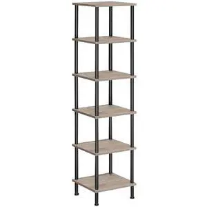 6-Tier Corner Shelf, Corner Square Rack Display Shelf, Tall Storage Rack Plant Stand, Bookcase for Small Spaces, Living Room, Home Office, Kitchen, Greige and Black BG55CJ01 6-Tier Corner Shelf, Corner Square Rack Display Shelf, Tall Storage Rack Plant Stand, Bookcase for Small Spaces, Living Room, Home Office, Kitchen, Greige and Black BG55CJ01