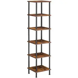 6-Tier Corner Shelf, Corner Square Rack Display Shelf, Tall Storage Rack Plant Stand, Bookcase for Small Spaces, Living Room, Home Office, Kitchen, Rustic Brown and Black BF55CJ01 6-Tier Corner Shelf, Corner Square Rack Display Shelf, Tall Storage Rack Plant Stand, Bookcase for Small Spaces, Living Room, Home Office, Kitchen, Rustic Brown and Black BF55CJ01