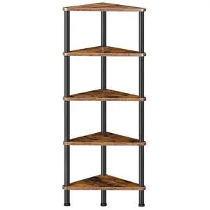 Corner Shelf Stand, Industrial 5-Tier Corner Bookshelf with Metal Frame, Plant Display Shelf, Small Bookcase for Small Spaces, Bedroom, Living Room, Rustic Brown BF33CJ01 Corner Shelf Stand, Industrial 5-Tier Corner Bookshelf with Metal Frame, Plant Display Shelf, Small Bookcase for Small Spaces, Bedroom, Living Room, Rustic Brown BF33CJ01