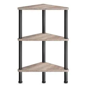 Corner Shelf Stand, Industrial 3-Tier Wall Corner Bookshelf with Metal Frame, Plant Display Shelf, Bookcase for Small Spaces, Living Room, Greige and Black BG30CJ01 Corner Shelf Stand, Industrial 3-Tier Wall Corner Bookshelf with Metal Frame, Plant Display Shelf, Bookcase for Small Spaces, Living Room, Greige and Black BG30CJ01