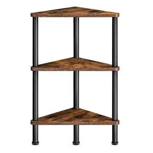 Corner Shelf Stand, Industrial 3-Tier Corner Bookshelf with Metal Frame, Plant Display Shelf, Small Bookcase for Small Spaces, Living Room, Rustic Brown and Black BF30CJ01 Corner Shelf Stand, Industrial 3-Tier Corner Bookshelf with Metal Frame, Plant Display Shelf, Small Bookcase for Small Spaces, Living Room, Rustic Brown and Black BF30CJ01