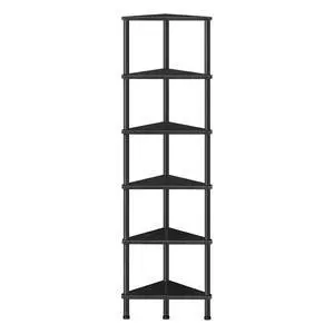 Corner Shelf Stand, Industrial 6-Tier Corner Bookshelf with Metal Frame, Bookcase, Plant Display Stand for Small Spaces, Living Room, Black BK36CJ01 Corner Shelf Stand, Industrial 6-Tier Corner Bookshelf with Metal Frame, Bookcase, Plant Display Stand for Small Spaces, Living Room, Black BK36CJ01