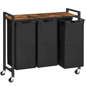 Laundry Sorter 3 Section, Laundry Hamper with Wheels, 3 × 11.5 Gal (43.5 L), Rolling Laundry Basket, Pull-Out and Removable Oxford Fabric Laundry Bags, Rustic Brown and Black BF76XY01 Laundry Sorter 3 Section, Laundry Hamper with Wheels, 3 × 11.5 Gal (43.5 L), Rolling Laundry Basket, Pull-Out and Removable Oxford Fabric Laundry Bags, Rustic Brown and Black BF76XY01