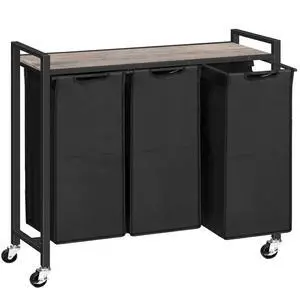 Laundry Sorter 3 Section, Laundry Hamper with Wheels, 3 × 11.5 Gal (43.4L), Rolling Laundry Basket, Pull-Out and Removable Oxford Fabric Bags, Greige and Black BG76XY01 Laundry Sorter 3 Section, Laundry Hamper with Wheels, 3 × 11.5 Gal (43.4L), Rolling Laundry Basket, Pull-Out and Removable Oxford Fabric Bags, Greige and Black BG76XY01