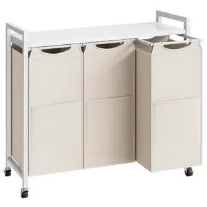Laundry Sorter 3 Section, Laundry Hamper with Wheels, 3 × 11.5 Gal (43.4L), Rolling Laundry Basket, Pull-Out and Removable Oxford Fabric Bags, White WG76XY01 Laundry Sorter 3 Section, Laundry Hamper with Wheels, 3 × 11.5 Gal (43.4L), Rolling Laundry Basket, Pull-Out and Removable Oxford Fabric Bags, White WG76XY01