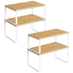 Cabinet Organizer Shelf, Set of 4 Kitchen Counter Shelves, Expandable Kitchen Storage, Stackable Bamboo Spice Rack, for Kitchen, Countertop, Office Desk, Bathroom, Natural and White YW30TLP201 Cabinet Organizer Shelf, Set of 4 Kitchen Counter Shelves, Expandable Kitchen Storage, Stackable Bamboo Spice Rack, for Kitchen, Countertop, Office Desk, Bathroom, Natural and White YW30TLP201