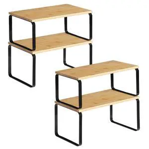 Cabinet Organizer Shelf, Set of 4 Kitchen Counter Shelves, Expandable Kitchen Storage, Stackable Bamboo Spice Rack, for Kitchen, Countertop, Office Desk, Bathroom, Natural and Black YB30TLP201 Cabinet Organizer Shelf, Set of 4 Kitchen Counter Shelves, Expandable Kitchen Storage, Stackable Bamboo Spice Rack, for Kitchen, Countertop, Office Desk, Bathroom, Natural and Black YB30TLP201
