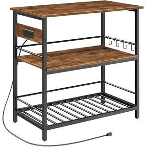 Kitchen Island with Storage, Kitchen Island Table with Power Outlet, 47.2" L 3 Tier Kitchen Counter and Microwave Stand, for Home, Kitchen and Dining Room, Rustic Brown and Black BF120UZD01 Kitchen Island with Storage, Kitchen Island Table with Power Outlet, 47.2" L 3 Tier Kitchen Counter and Microwave Stand, for Home, Kitchen and Dining Room, Rustic Brown and Black BF120UZD01