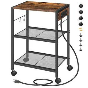 Industrial Printer Stand, 3-Tier Mobile Printer Table, Rolling Cart with Power Outlets and USB Ports, Home Printer Stand with 2 Hooks, for Office, Living Room, Rustic Brown BF22UPS01 Industrial Printer Stand, 3-Tier Mobile Printer Table, Rolling Cart with Power Outlets and USB Ports, Home Printer Stand with 2 Hooks, for Office, Living Room, Rustic Brown BF22UPS01