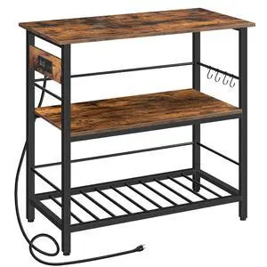 Kitchen Island with Storage, Kitchen Island Table with Power Outlet, 35.4" L 3 Tier Coffee Station and Microwave Stand, for Home, Dining Room, Rustic Brown and Black BF021ZD01 Kitchen Island with Storage, Kitchen Island Table with Power Outlet, 35.4" L 3 Tier Coffee Station and Microwave Stand, for Home, Dining Room, Rustic Brown and Black BF021ZD01
