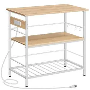 Kitchen Island with Storage, Kitchen Island Table with Power Outlet, 3 Tier Coffee Station and Microwave Stand, for Home, Kitchen and Dining Room, Natural and White WN021ZD01 Kitchen Island with Storage, Kitchen Island Table with Power Outlet, 3 Tier Coffee Station and Microwave Stand, for Home, Kitchen and Dining Room, Natural and White WN021ZD01